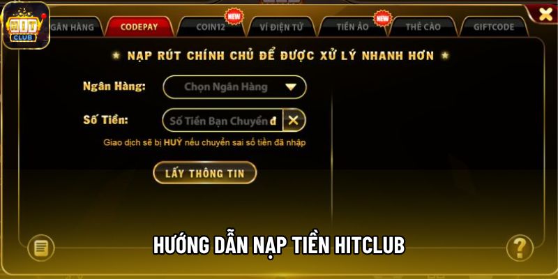Hướng dẫn nạp tiền Hitclub